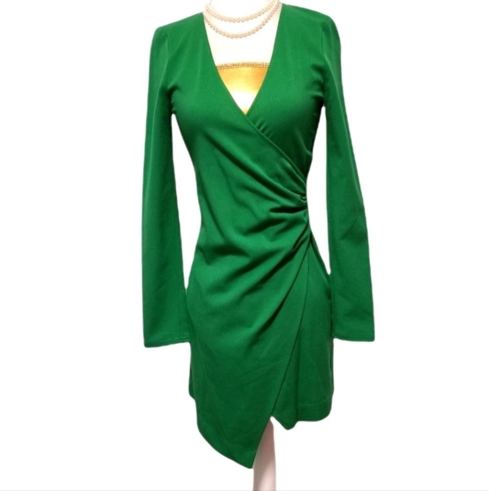 & Other Stories Los Angeles Atelier Green Wrap Style Long Sleeve Dress